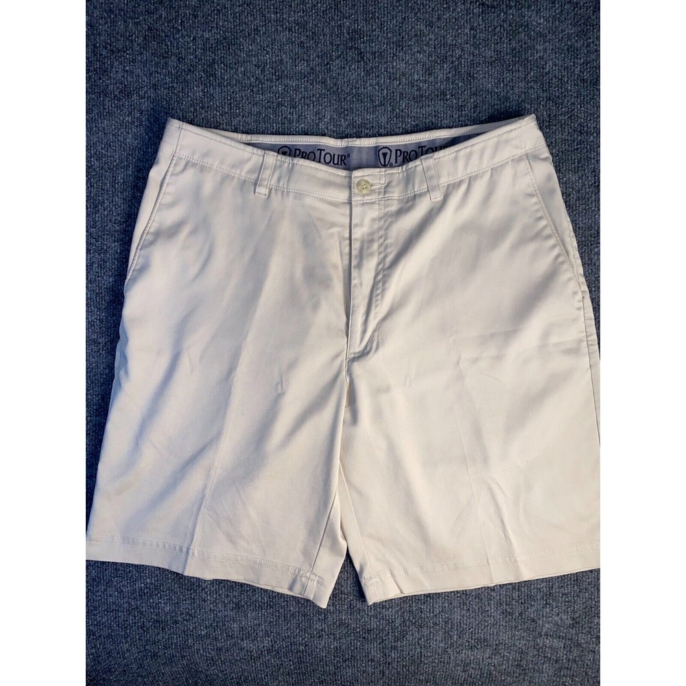 Pro Tour Chino Shorts Mens Size 34‎ Tan Solid Mid Rise Slash Pockets Flat Front